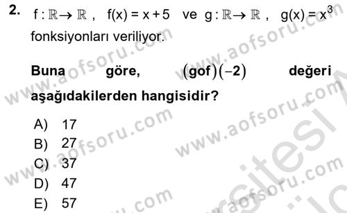 Matematik 1 Dersi 2018 - 2019 Yılı 3 Ders Sınav Soruları 2. Soru
