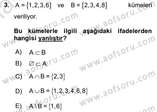 Matematik 1 Dersi 2018 - 2019 Yılı 3 Ders Sınav Soruları 3. Soru