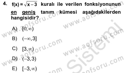 Matematik 1 Dersi 2018 - 2019 Yılı 3 Ders Sınav Soruları 4. Soru