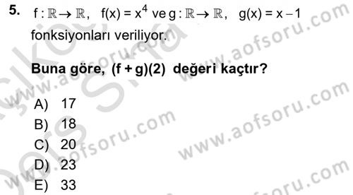 Matematik 1 Dersi 2018 - 2019 Yılı 3 Ders Sınav Soruları 5. Soru