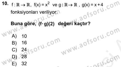 Matematik 1 Dersi 2018 - 2019 Yılı (Vize) Ara Sınav Soruları 10. Soru