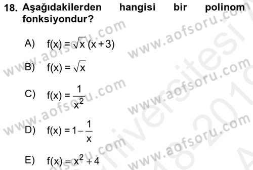 Matematik 1 Dersi 2018 - 2019 Yılı (Vize) Ara Sınav Soruları 18. Soru