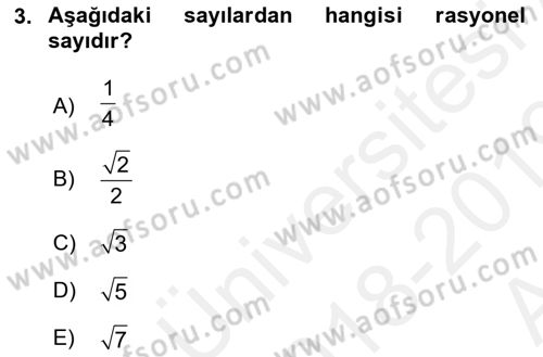 Matematik 1 Dersi 2018 - 2019 Yılı (Vize) Ara Sınav Soruları 3. Soru