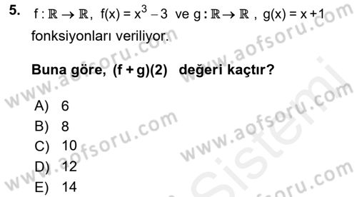 Matematik 1 Dersi 2018 - 2019 Yılı (Vize) Ara Sınavı 5. Soru