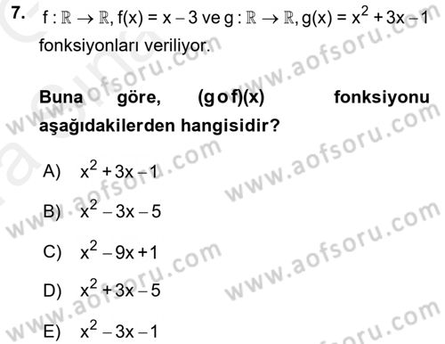 Matematik 1 Dersi 2018 - 2019 Yılı (Vize) Ara Sınavı 7. Soru