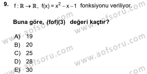 Matematik 1 Dersi 2018 - 2019 Yılı (Vize) Ara Sınav Soruları 9. Soru