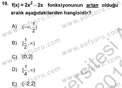 Matematik 1 Dersi 2018 - 2019 Yılı Yaz Okulu Sınav Soruları 10. Soru