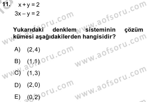 Matematik 1 Dersi 2018 - 2019 Yılı Yaz Okulu Sınav Soruları 11. Soru