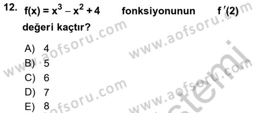 Matematik 1 Dersi 2018 - 2019 Yılı Yaz Okulu Sınav Soruları 12. Soru