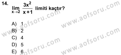 Matematik 1 Dersi 2018 - 2019 Yılı Yaz Okulu Sınav Soruları 14. Soru
