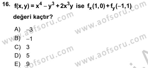 Matematik 1 Dersi 2018 - 2019 Yılı Yaz Okulu Sınav Soruları 16. Soru