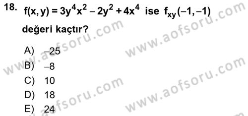 Matematik 1 Dersi 2018 - 2019 Yılı Yaz Okulu Sınav Soruları 18. Soru