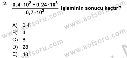 Matematik 1 Dersi 2018 - 2019 Yılı Yaz Okulu Sınav Soruları 2. Soru