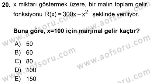 Matematik 1 Dersi 2018 - 2019 Yılı Yaz Okulu Sınav Soruları 20. Soru