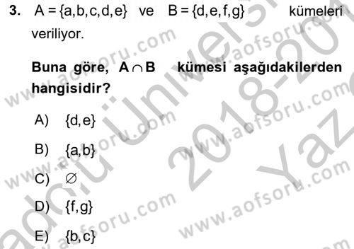 Matematik 1 Dersi 2018 - 2019 Yılı Yaz Okulu Sınav Soruları 3. Soru