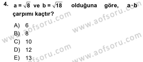 Matematik 1 Dersi 2018 - 2019 Yılı Yaz Okulu Sınav Soruları 4. Soru