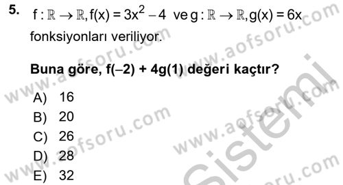 Matematik 1 Dersi 2018 - 2019 Yılı Yaz Okulu Sınav Soruları 5. Soru