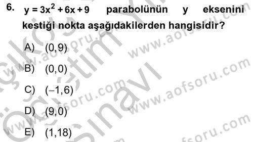 Matematik 1 Dersi 2018 - 2019 Yılı Yaz Okulu Sınav Soruları 6. Soru