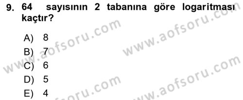 Matematik 1 Dersi 2018 - 2019 Yılı Yaz Okulu Sınav Soruları 9. Soru