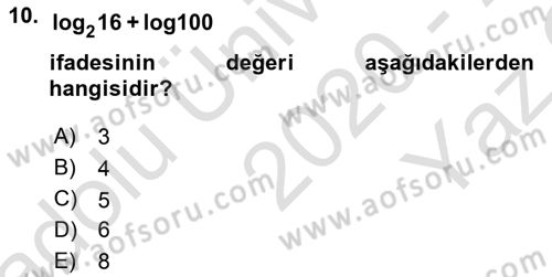 Matematik 1 Dersi 2020 - 2021 Yılı Yaz Okulu Sınav Soruları 10. Soru