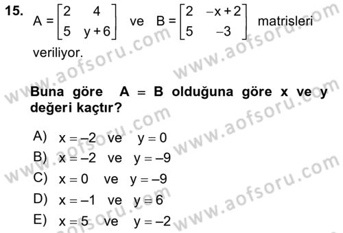 Matematik 1 Dersi 2020 - 2021 Yılı Yaz Okulu Sınav Soruları 15. Soru