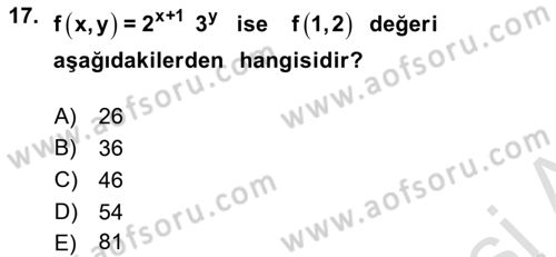 Matematik 1 Dersi 2020 - 2021 Yılı Yaz Okulu Sınav Soruları 17. Soru