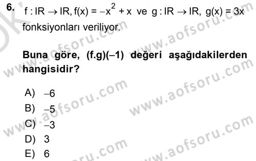 Matematik 1 Dersi 2020 - 2021 Yılı Yaz Okulu Sınav Soruları 6. Soru