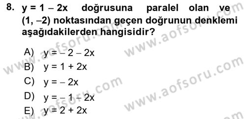 Matematik 1 Dersi 2020 - 2021 Yılı Yaz Okulu Sınav Soruları 8. Soru