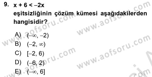 Matematik 1 Dersi 2020 - 2021 Yılı Yaz Okulu Sınav Soruları 9. Soru