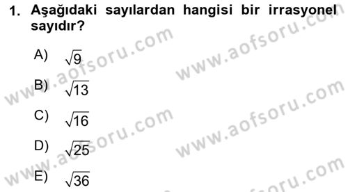 Matematik 1 Dersi 2021 - 2022 Yılı (Vize) Ara Sınav Soruları 1. Soru