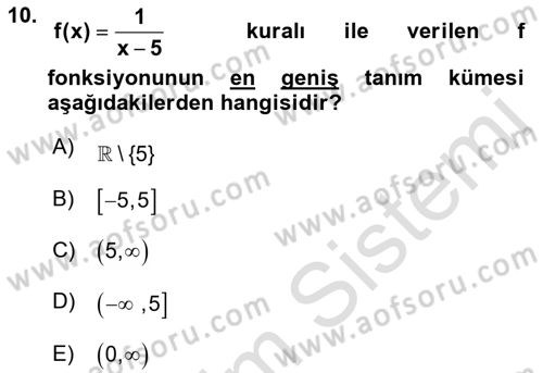 Matematik 1 Dersi 2021 - 2022 Yılı (Vize) Ara Sınav Soruları 10. Soru
