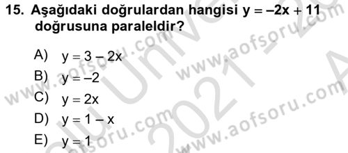 Matematik 1 Dersi 2021 - 2022 Yılı (Vize) Ara Sınav Soruları 15. Soru
