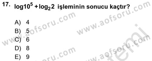 Matematik 1 Dersi 2021 - 2022 Yılı (Vize) Ara Sınav Soruları 17. Soru