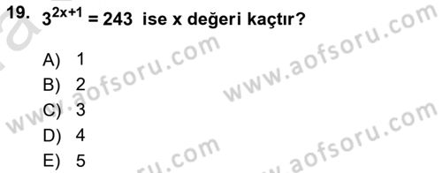 Matematik 1 Dersi 2021 - 2022 Yılı (Vize) Ara Sınav Soruları 19. Soru