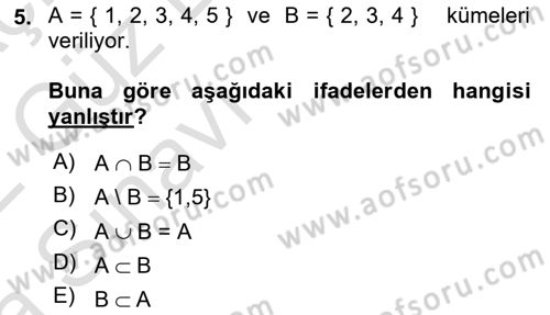Matematik 1 Dersi 2021 - 2022 Yılı (Vize) Ara Sınav Soruları 5. Soru