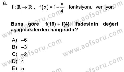 Matematik 1 Dersi 2021 - 2022 Yılı (Vize) Ara Sınav Soruları 6. Soru