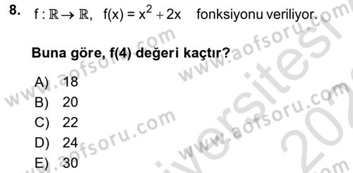 Matematik 1 Dersi 2021 - 2022 Yılı (Vize) Ara Sınav Soruları 8. Soru