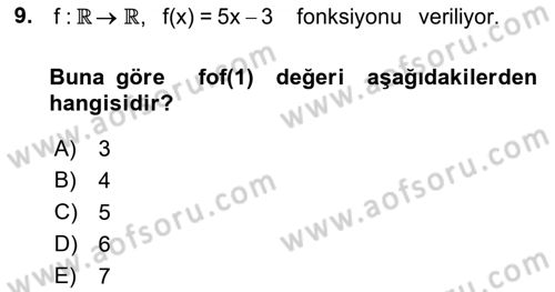 Matematik 1 Dersi 2021 - 2022 Yılı (Vize) Ara Sınav Soruları 9. Soru
