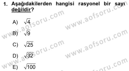 Matematik 1 Dersi 2021 - 2022 Yılı (Final) Dönem Sonu Sınav Soruları 1. Soru