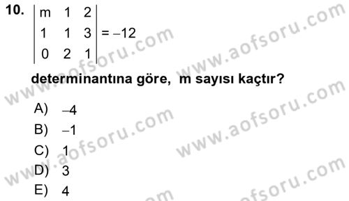 Matematik 1 Dersi 2021 - 2022 Yılı (Final) Dönem Sonu Sınav Soruları 10. Soru