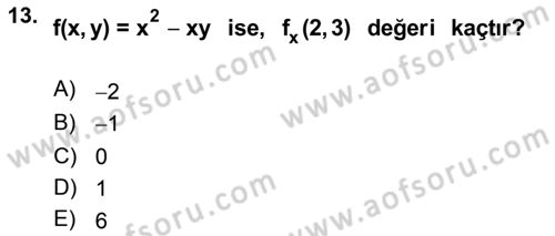 Matematik 1 Dersi 2021 - 2022 Yılı (Final) Dönem Sonu Sınav Soruları 13. Soru