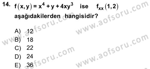 Matematik 1 Dersi 2021 - 2022 Yılı (Final) Dönem Sonu Sınav Soruları 14. Soru
