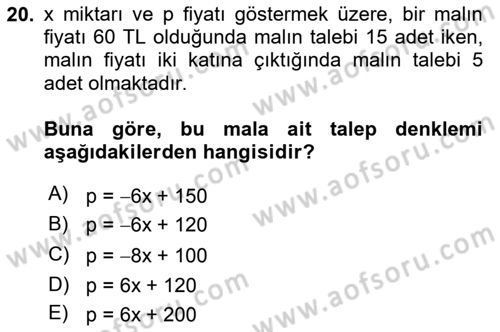 Matematik 1 Dersi 2021 - 2022 Yılı (Final) Dönem Sonu Sınav Soruları 20. Soru