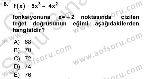 Matematik 1 Dersi 2021 - 2022 Yılı (Final) Dönem Sonu Sınav Soruları 6. Soru