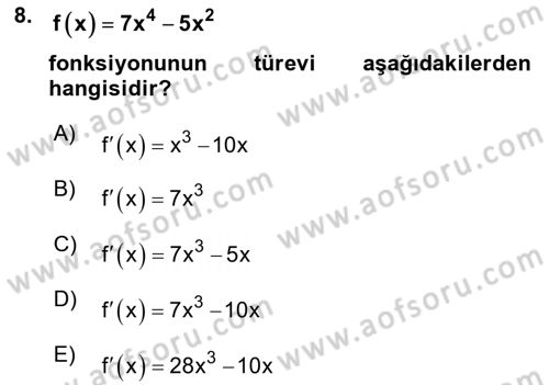 Matematik 1 Dersi 2021 - 2022 Yılı (Final) Dönem Sonu Sınav Soruları 8. Soru