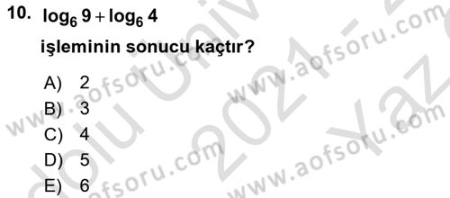 Matematik 1 Dersi 2021 - 2022 Yılı Yaz Okulu Sınav Soruları 10. Soru