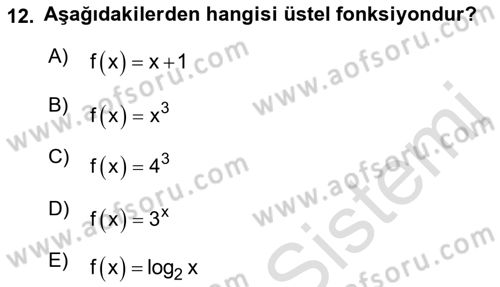 Matematik 1 Dersi 2021 - 2022 Yılı Yaz Okulu Sınav Soruları 12. Soru