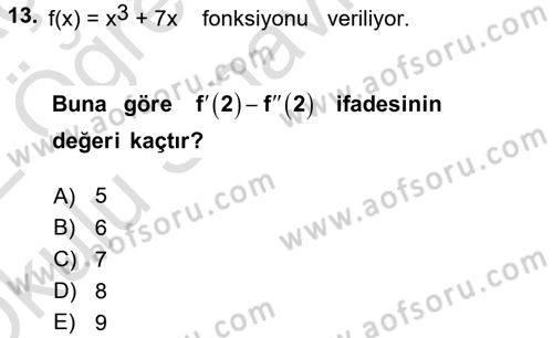 Matematik 1 Dersi 2021 - 2022 Yılı Yaz Okulu Sınav Soruları 13. Soru