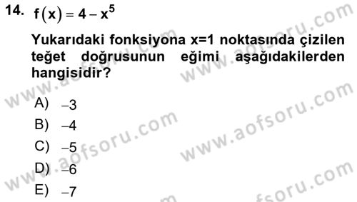 Matematik 1 Dersi 2021 - 2022 Yılı Yaz Okulu Sınav Soruları 14. Soru