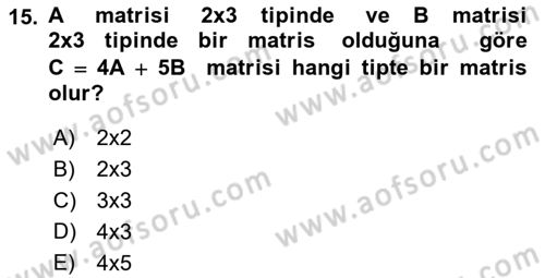 Matematik 1 Dersi 2021 - 2022 Yılı Yaz Okulu Sınav Soruları 15. Soru